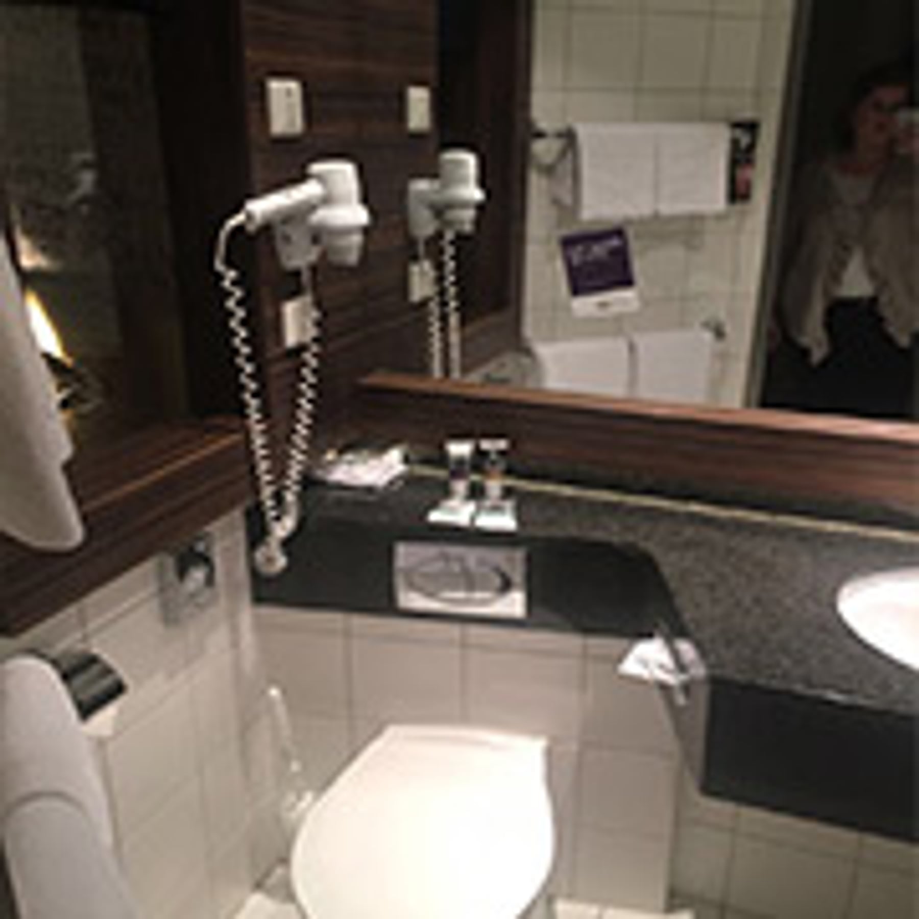 Badezimmer mit Toilette und Waschtisch